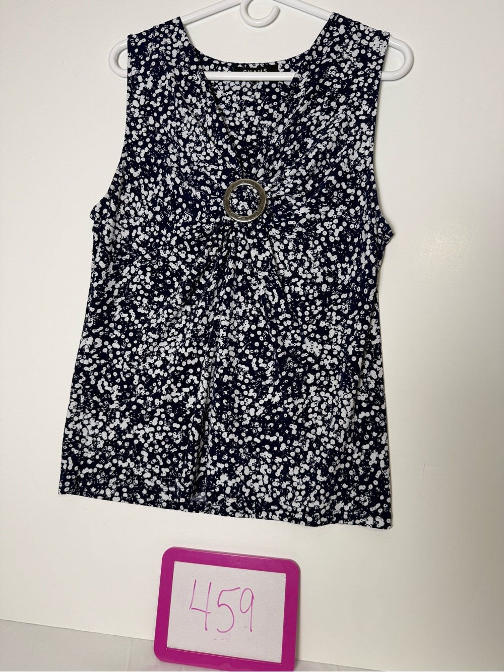 Chaus Navy & White Floral-Print Sleeveless Tank with Ring Detail
